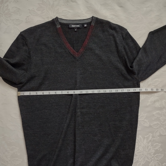 Jared Lang v-neck lightweight knit wool blend sweater charcoal - Picture 4 of 8